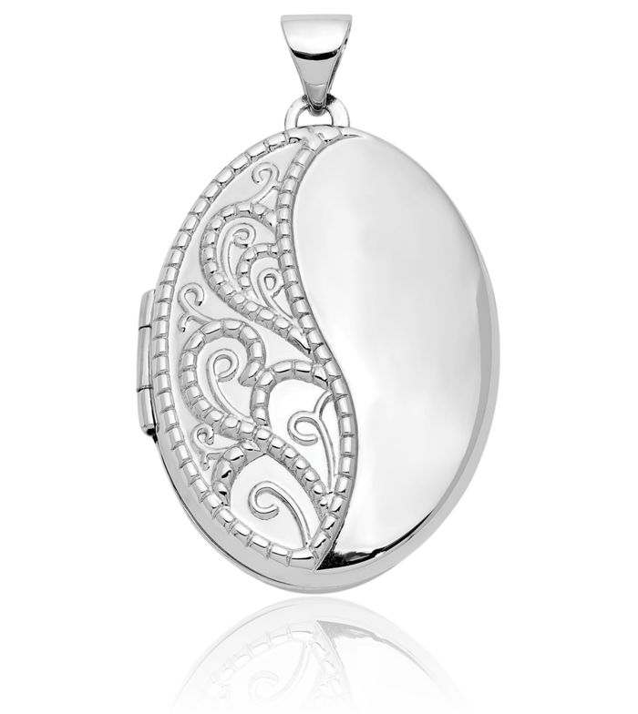 14K Solid White Gold Oval Personalized Photo Locket Necklace Picture Pendant Charm