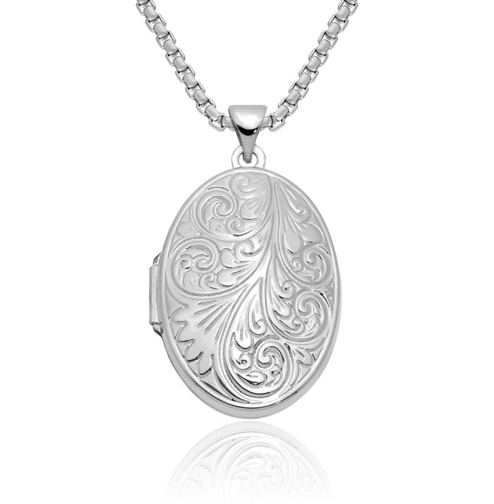 14K Solid White Gold Oval Personalized Photo Locket Necklace Picture Pendant Charm