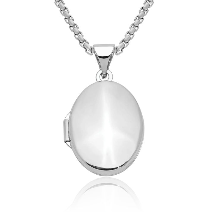 14K Solid White Gold Oval Personalized Photo Locket Necklace Picture Pendant Charm