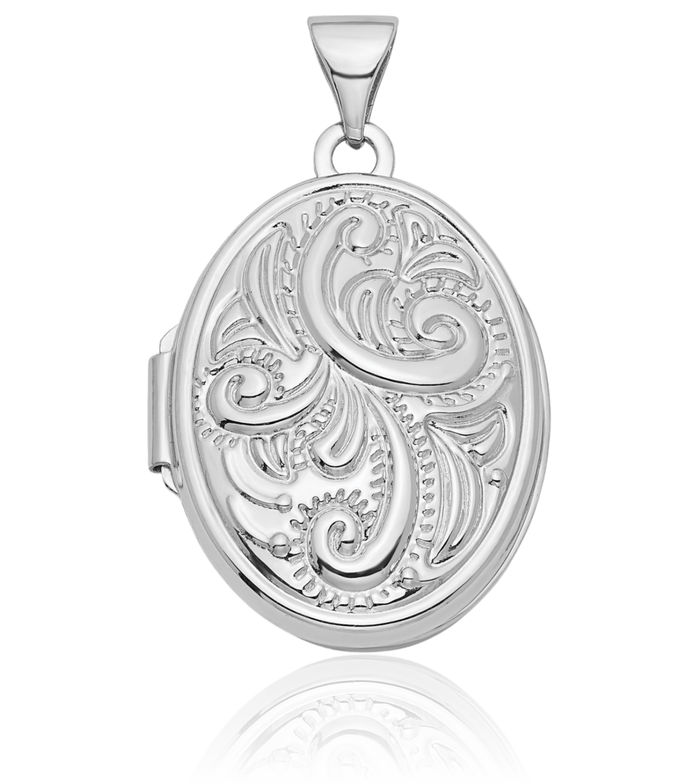 14K Solid White Gold Oval Personalized Photo Locket Necklace Picture Pendant Charm