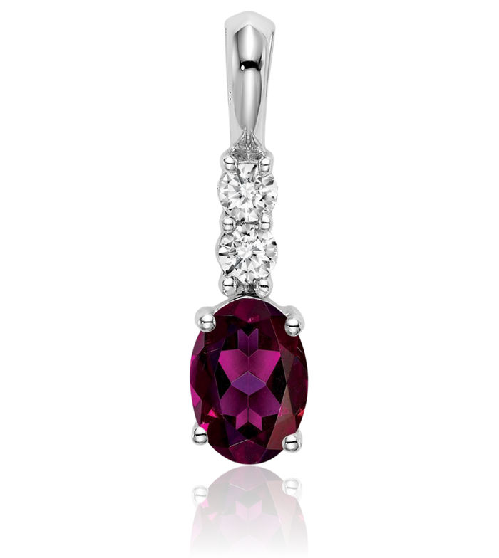 14K Solid White Gold Oval Purple Rhodolite Garnet Diamond Necklace Charm Gemstone Pendant June Birthstone Jewelry