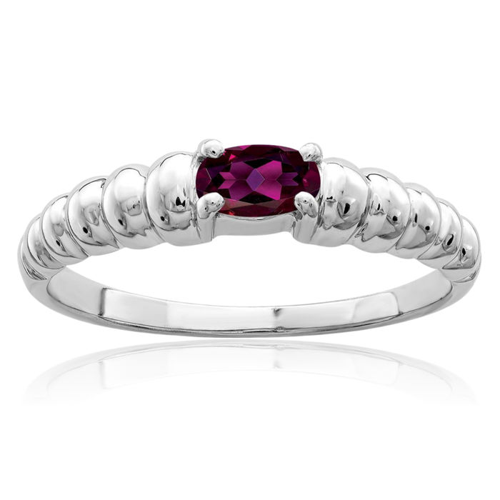 14K Solid White Gold Oval Purple Rhodolite Garnet Solitaire Ring Gemstone Band