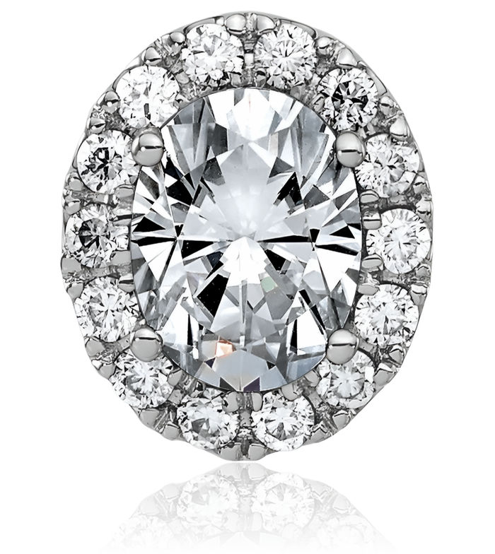 14K Solid White Gold Oval Round Halo Moissanite Floating Chain Slide Pendant Necklace Charm