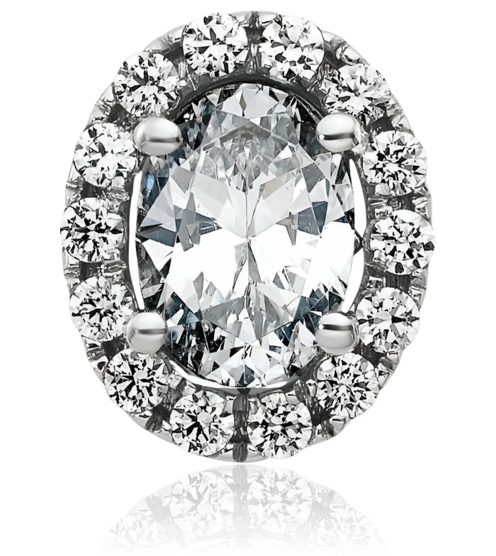 14K Solid White Gold Oval Round Halo Moissanite Floating Chain Slide Pendant Necklace Charm