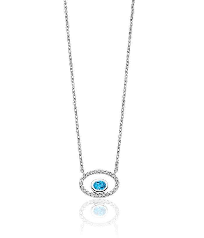 14K Solid White Gold Oval Swiss Blue Topaz Diamond Necklace Chain Gemstone Pendant Charm