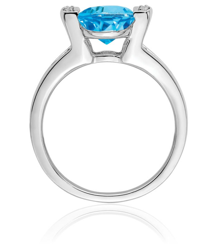 14K Solid White Gold Oval Swiss Blue Topaz Diamond Ring Gemstone Band December Birthstone Jewelry