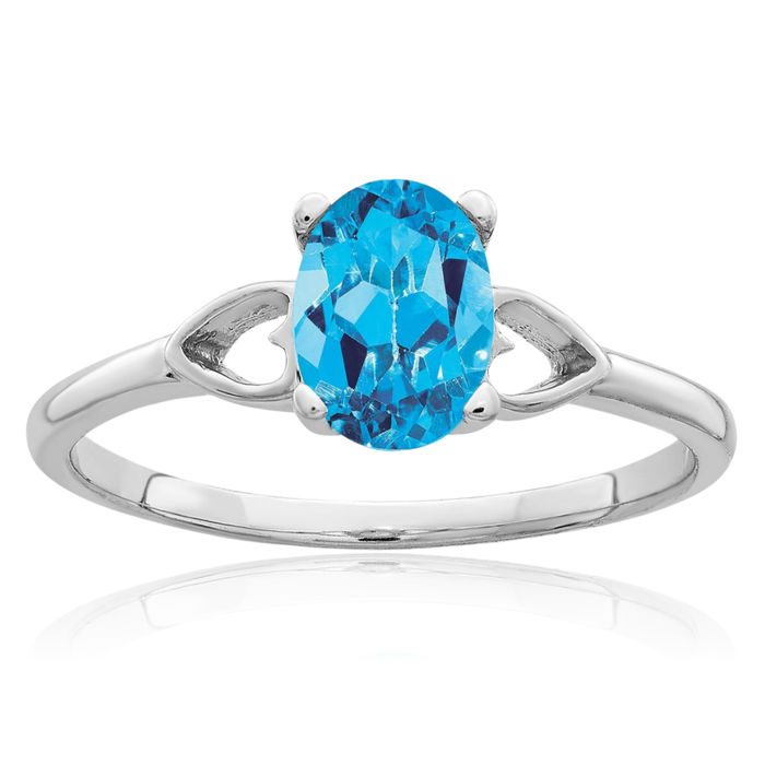 14K Solid White Gold Oval Swiss Blue Topaz Solitaire Ring Gemstone Band December Birthstone Jewelry