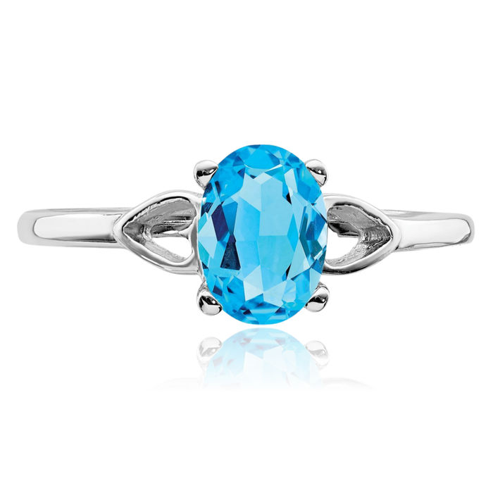 14K Solid White Gold Oval Swiss Blue Topaz Solitaire Ring Gemstone Band December Birthstone Jewelry