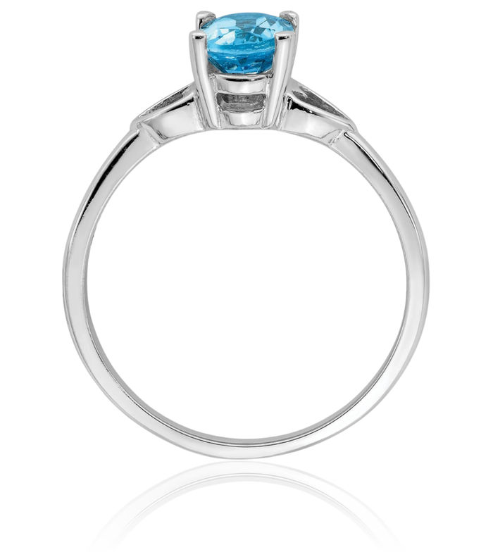 14K Solid White Gold Oval Swiss Blue Topaz Solitaire Ring Gemstone Band December Birthstone Jewelry