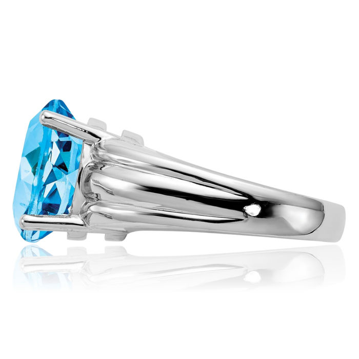 14K Solid White Gold Oval Swiss Blue Topaz Solitaire Ring Gemstone Band December Birthstone Jewelry