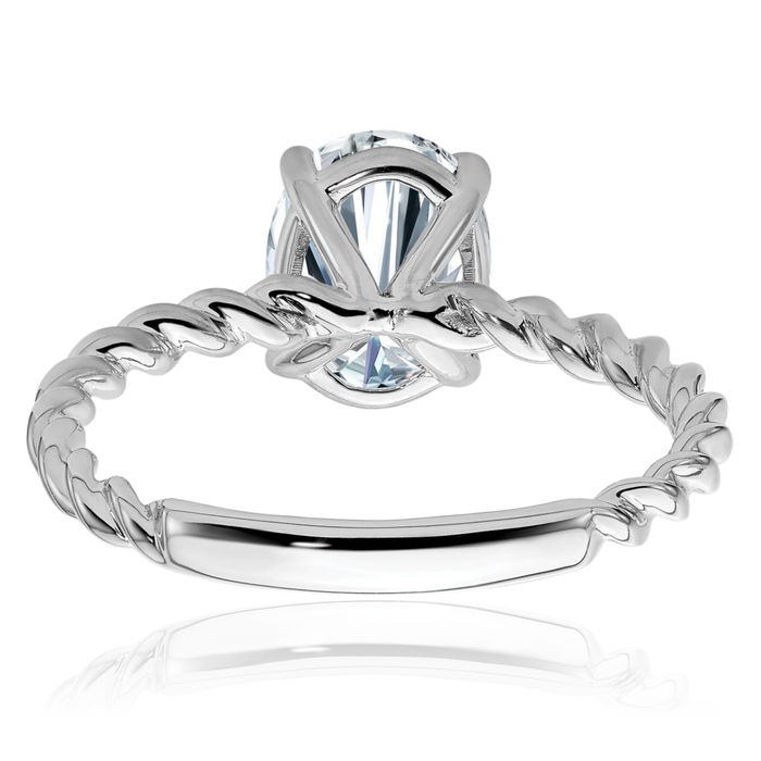 14K Solid White Gold Oval Twisted Moissanite Solitaire Woven Crisscross Band Statement Engagement Ring
