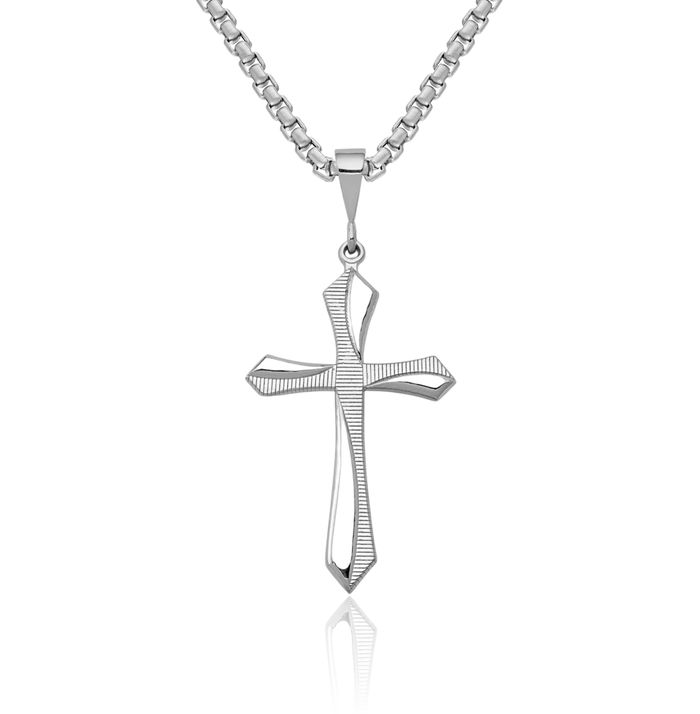 14K Solid White Gold Passion Holy Cross Necklace Religious Chain Pendant Jesus Christ Charm