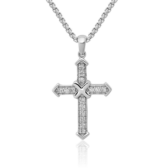 14K Solid White Gold Passion Lab Diamond Holy Cross Necklace Religious Chain Pendant Jesus Christ Charm