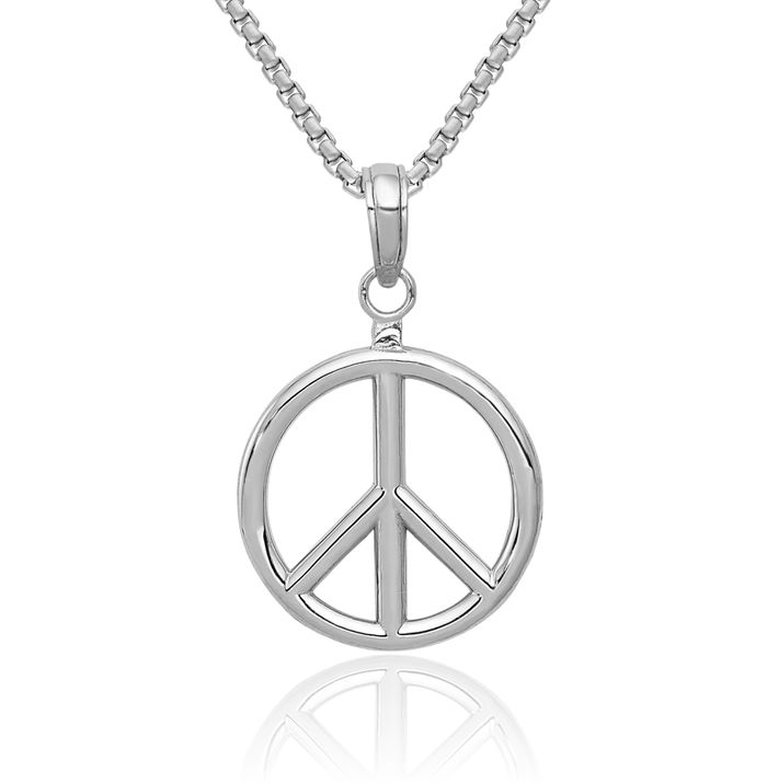 14K Solid White Gold Peace Sign Inspirational Symbol Necklace Chain Pendant Charm