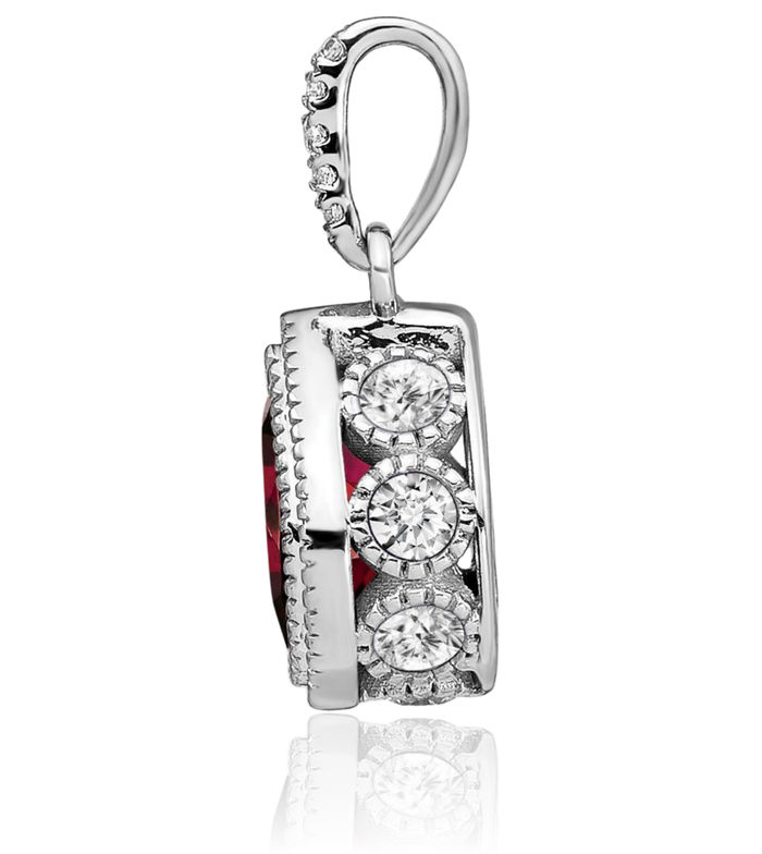 14K Solid White Gold Pear Red Garnet Diamond Necklace Charm Gemstone Pendant