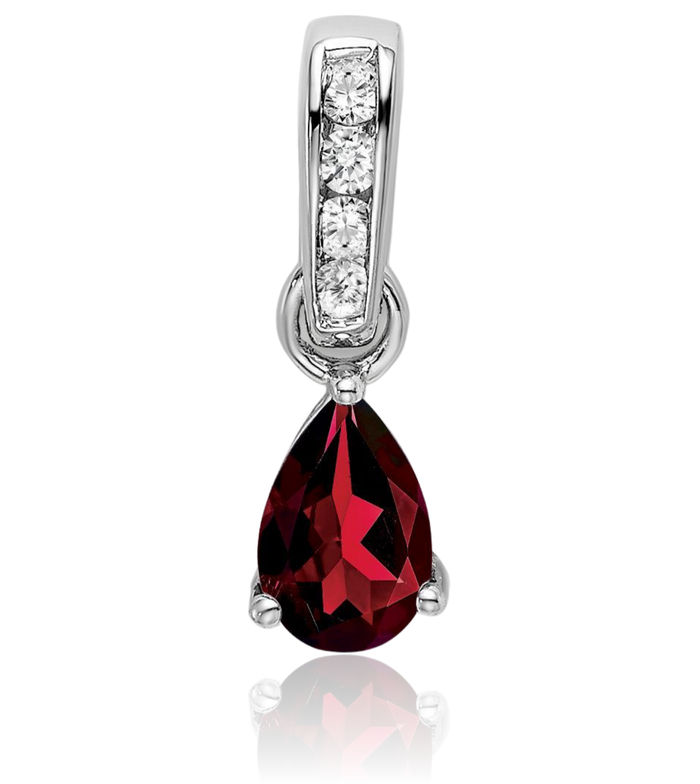 14K Solid White Gold Pear Red Garnet Diamond Necklace Gemstone Pendant Charm April January Birthstone Jewelry