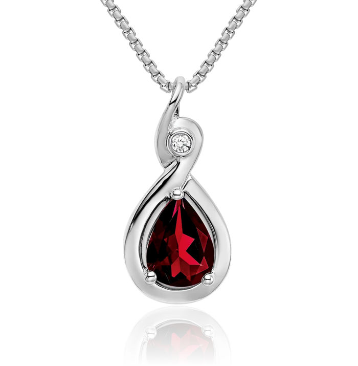 14K Solid White Gold Pear Red Garnet Diamond Necklace Charm Gemstone Pendant