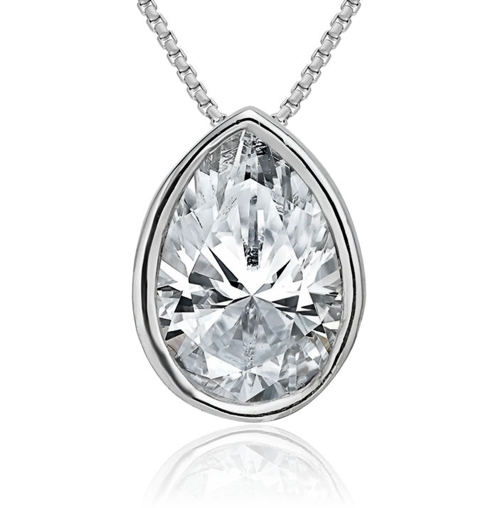 14K Solid White Gold Pear Moissanite Floating Chain Slide Pendant Necklace Charm