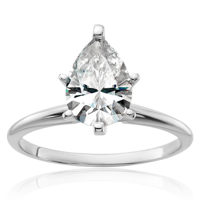 14K Solid White Gold Pear Moissanite Solitaire Engagement Ring