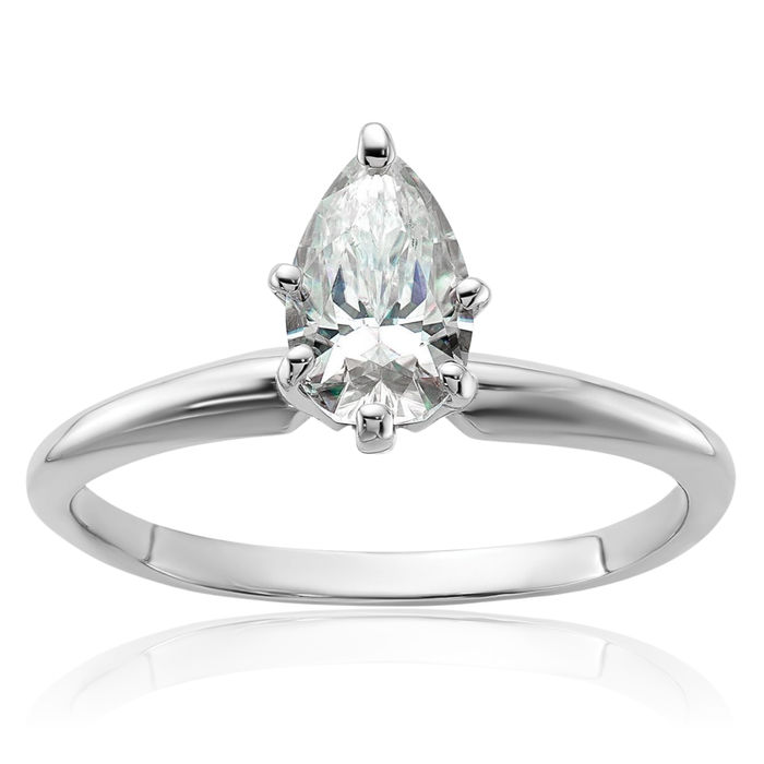 14K Solid White Gold Pear Moissanite Solitaire Engagement Ring