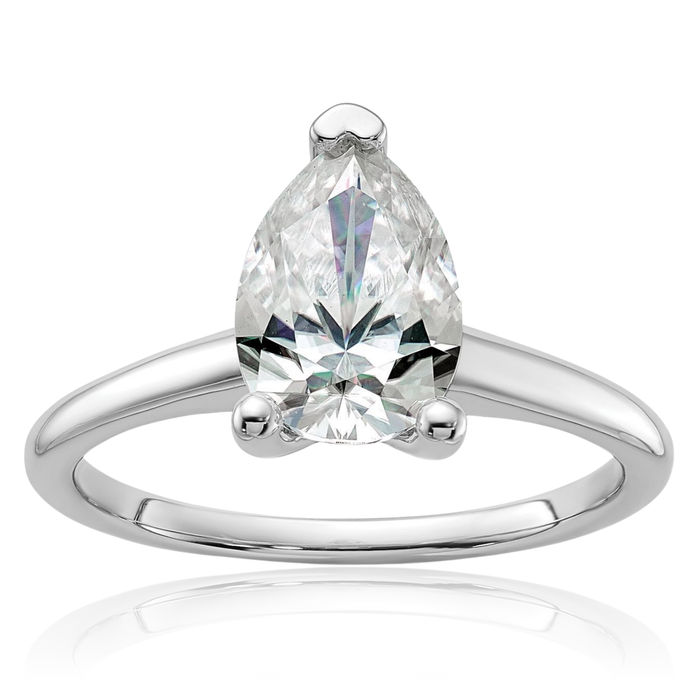 14K Solid White Gold Pear Moissanite Solitaire Engagement Ring