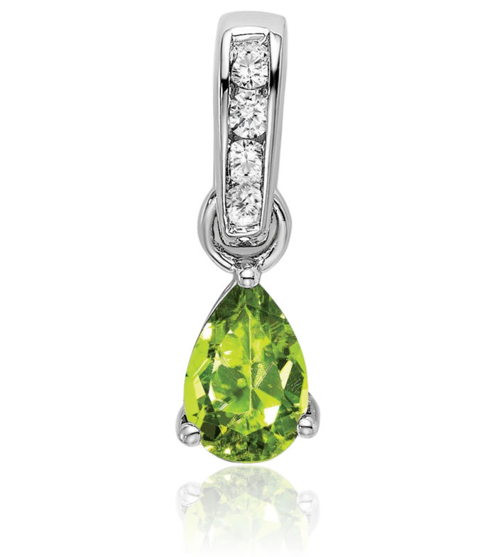 14K Solid White Gold Pear Green Peridot Diamond Necklace Gemstone Pendant Charm April August Birthstone Jewelry