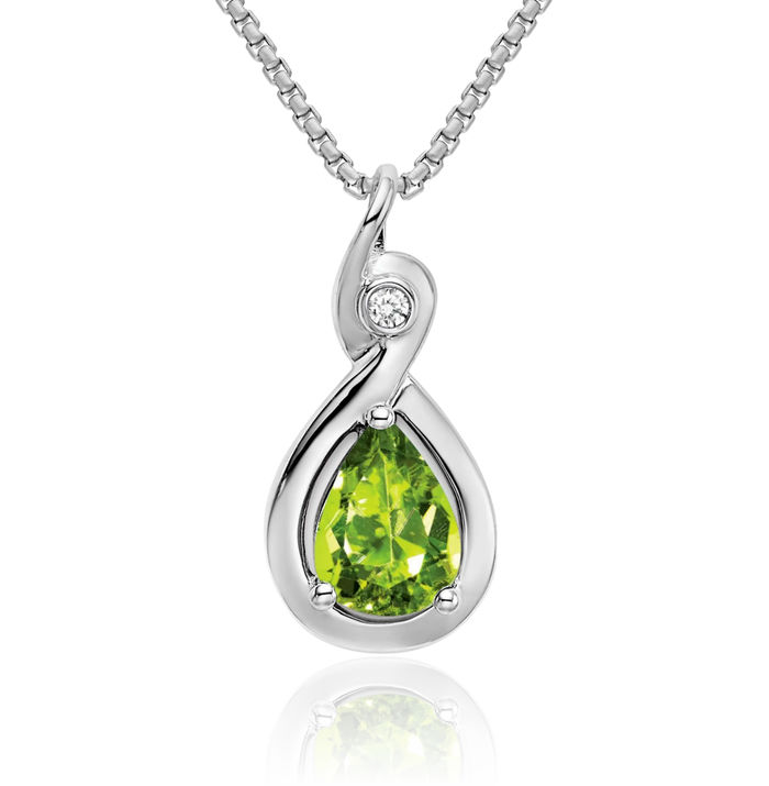 14K Solid White Gold Pear Green Peridot Diamond Necklace Charm Gemstone Pendant