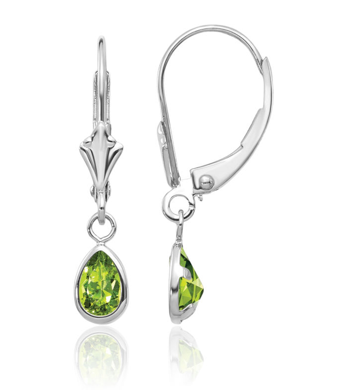 14K Solid White Gold Green Peridot Drop Dangle Earrings Pear Teardrop Gemstone August Birthstone Jewelry