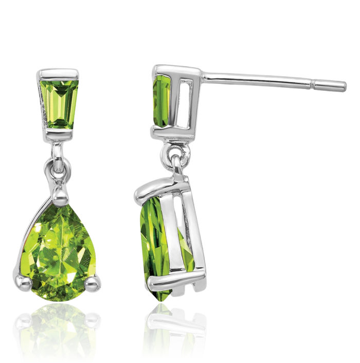 14K Solid White Gold Green Peridot Drop Dangle Earrings August Birthstone Jewelry