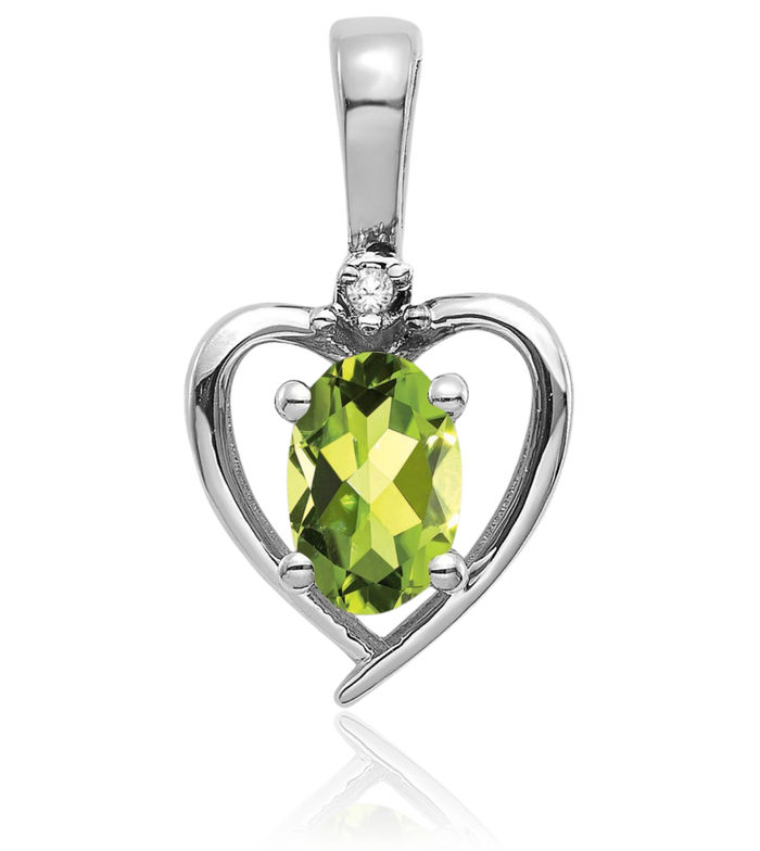 14K Solid White Gold Green Peridot Diamond Heart Necklace Gemstone Pendant Charm April August Birthstone Jewelry