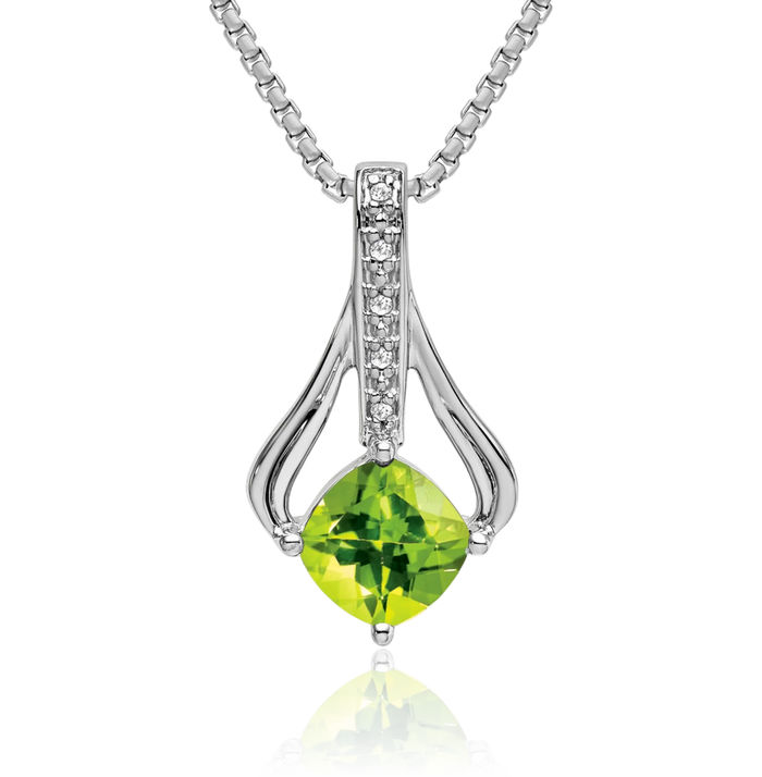 14K Solid White Gold Green Peridot Diamond Necklace Charm Gemstone Pendant