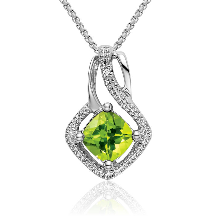 14K Solid White Gold Green Peridot Diamond Necklace Charm Gemstone Pendant