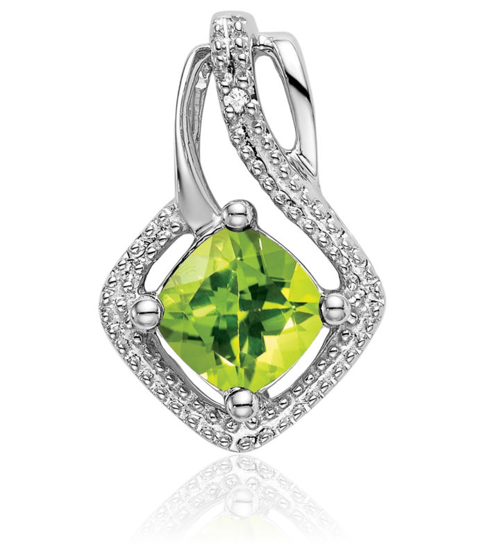 14K Solid White Gold Green Peridot Diamond Necklace Charm Gemstone Pendant