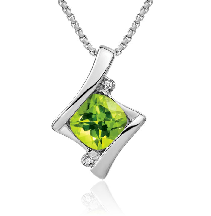 14K Solid White Gold Green Peridot Diamond Necklace Charm Gemstone Pendant