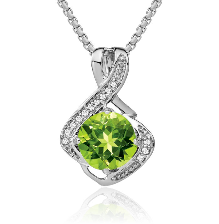 14K Solid White Gold Green Peridot Diamond Necklace Charm Gemstone Pendant