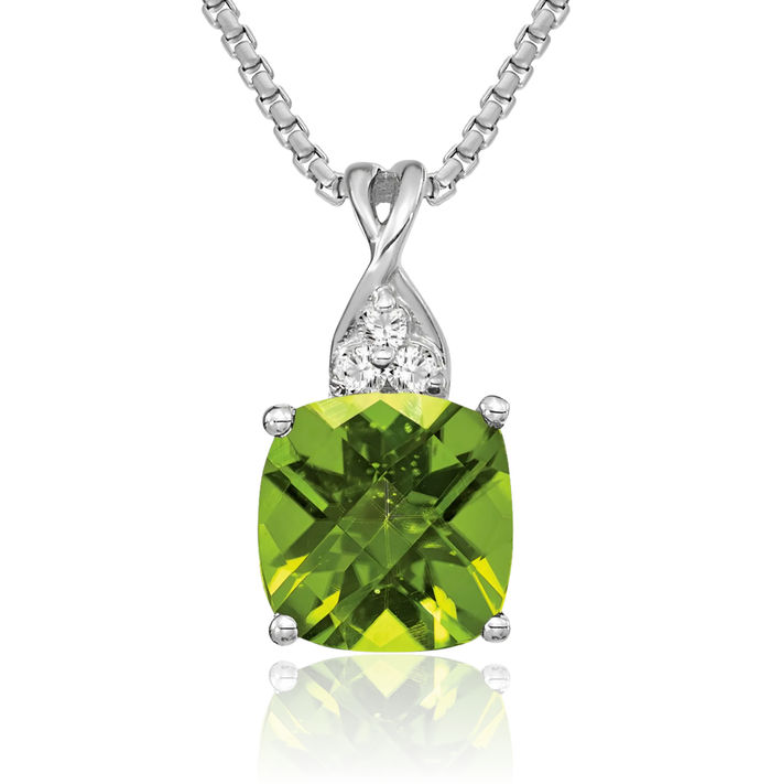 14K Solid White Gold Green Peridot Diamond Necklace Gemstone Pendant Charm April August Birthstone Jewelry