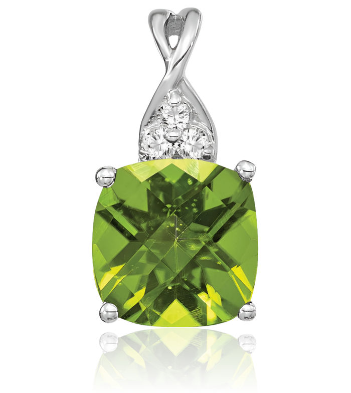 14K Solid White Gold Green Peridot Diamond Necklace Gemstone Pendant Charm April August Birthstone Jewelry