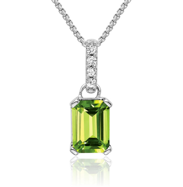 14K Solid White Gold Green Peridot Diamond Necklace Gemstone Pendant Charm April August Birthstone Jewelry