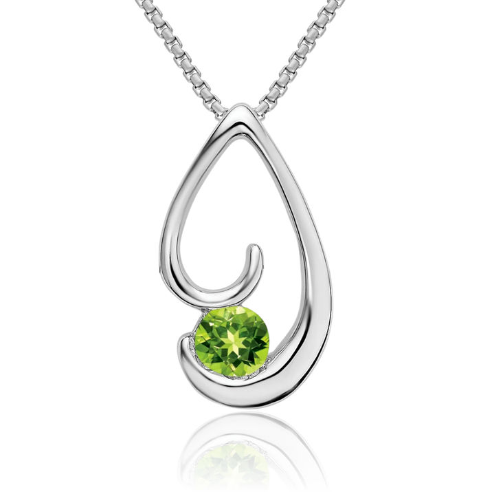 14K Solid White Gold Green Peridot Floating Chain Slide Gemstone Pendant Necklace Charm