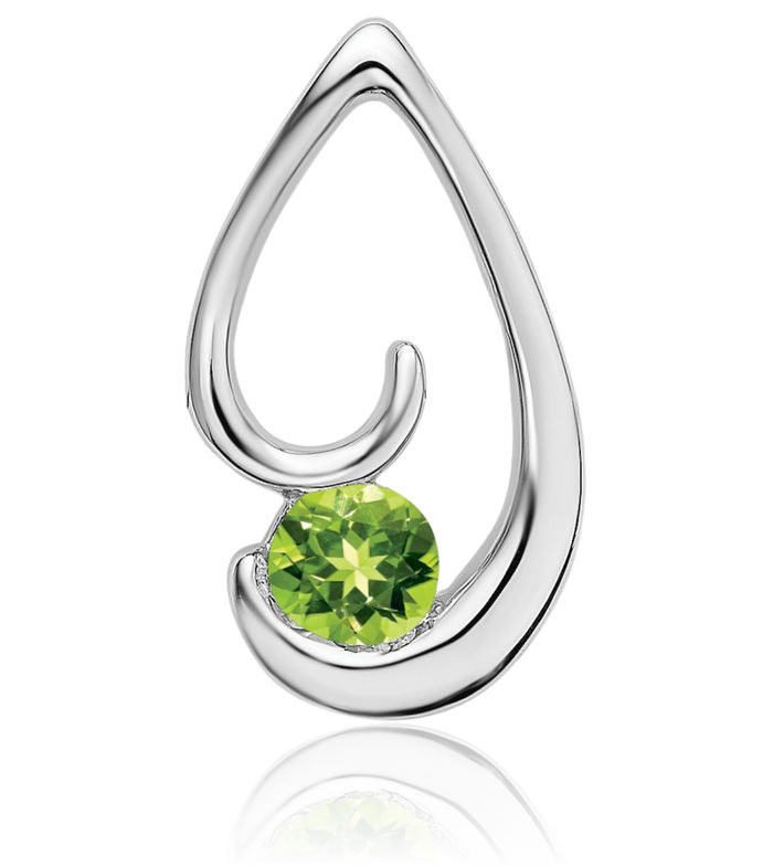 14K Solid White Gold Green Peridot Floating Chain Slide Gemstone Pendant Necklace Charm