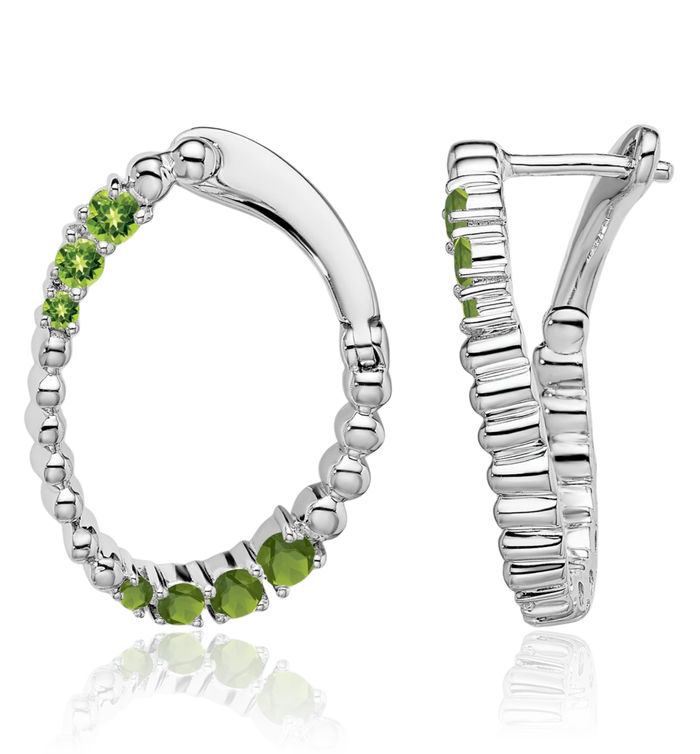 14K Solid White Gold Green Peridot Oval Medium Huggie Hoop Drop Dangle Earrings Gemstone