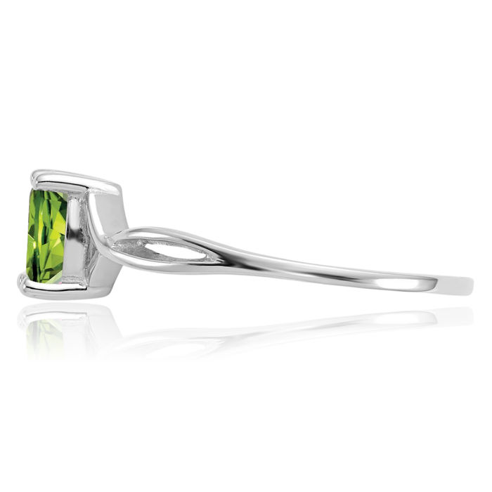 14K Solid White Gold Green Peridot Ring August Birthstone Jewelry