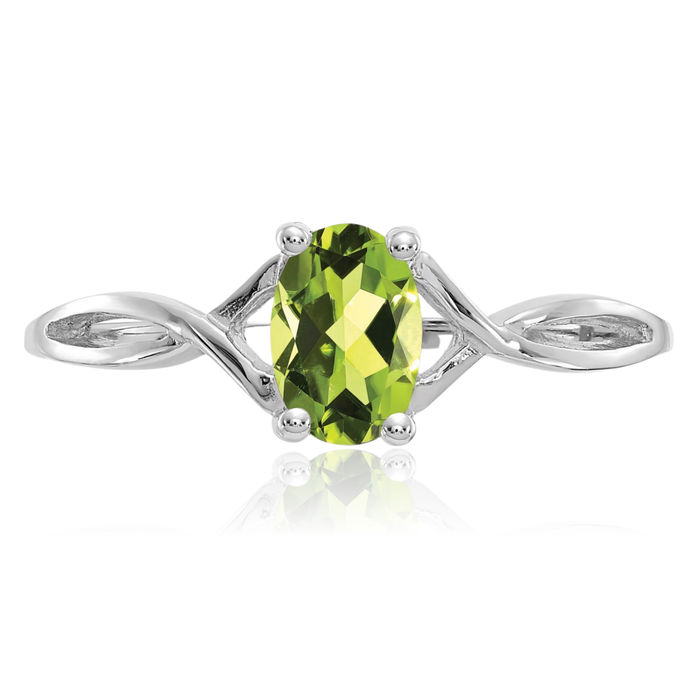 14K Solid White Gold Green Peridot Ring August Birthstone Jewelry