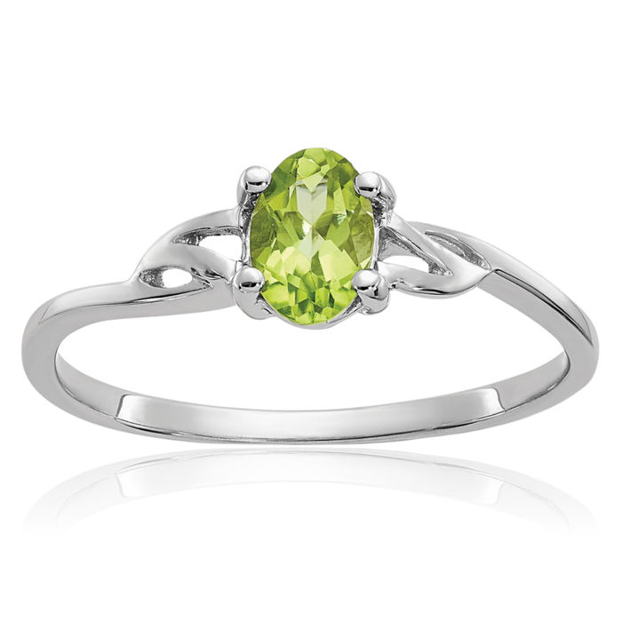 14K Solid White Gold Green Peridot Ring August Birthstone Jewelry