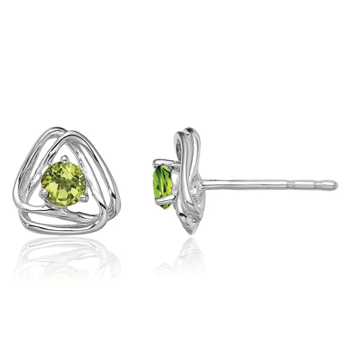 14K Solid White Gold Green Peridot Stud Earrings August Birthstone Jewelry