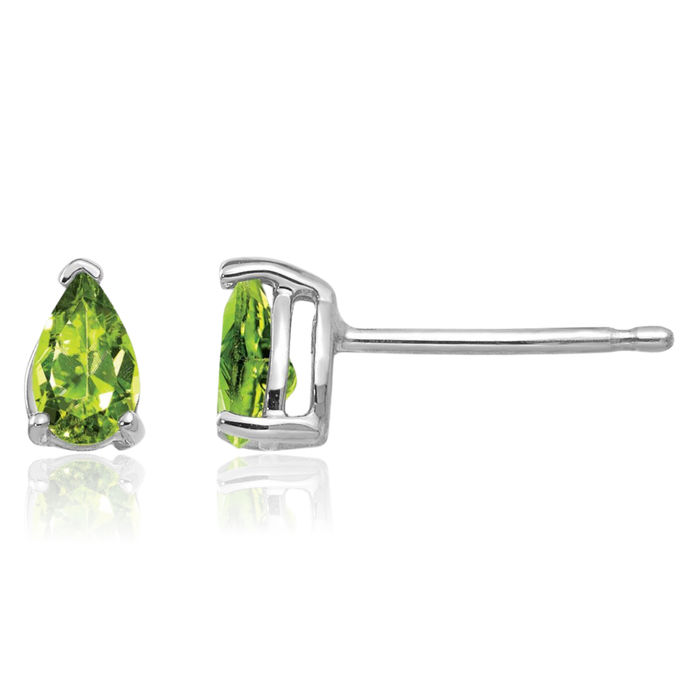 14K Solid White Gold Green Peridot Studs Pear Teardrop Gemstone Solitaire Earrings August Birthstone Jewelry