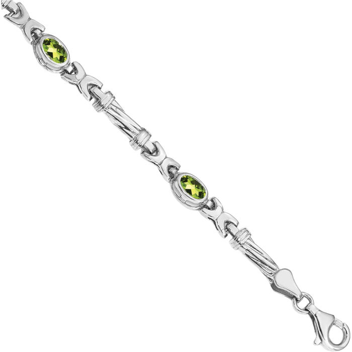 14K Solid White Gold Green Peridot Chain Gemstone Tennis Bracelet