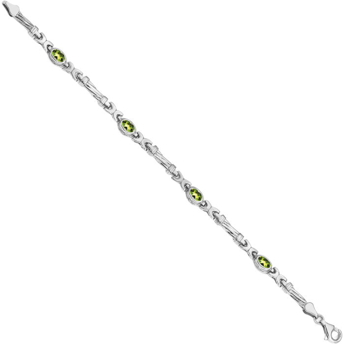 14K Solid White Gold Green Peridot Chain Gemstone Tennis Bracelet