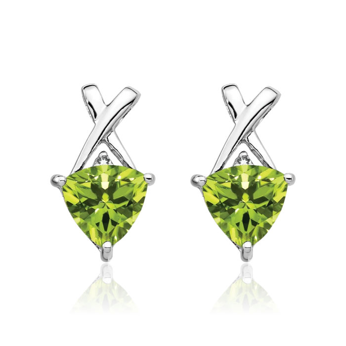 14K Solid White Gold Green Peridot Topaz Trillion Drop Dangle Earrings August Birthstone Jewelry