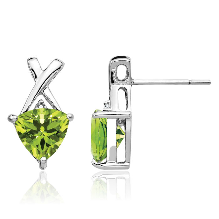 14K Solid White Gold Green Peridot Topaz Trillion Drop Dangle Earrings August Birthstone Jewelry